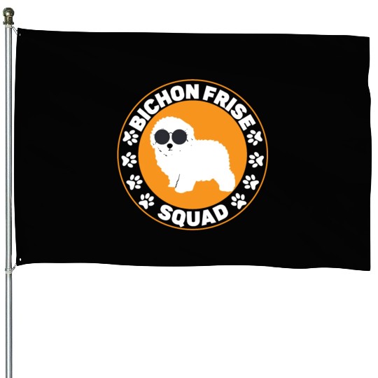 Bichon Frise Squad Curly Hair Pup Puppy Lover House Flags