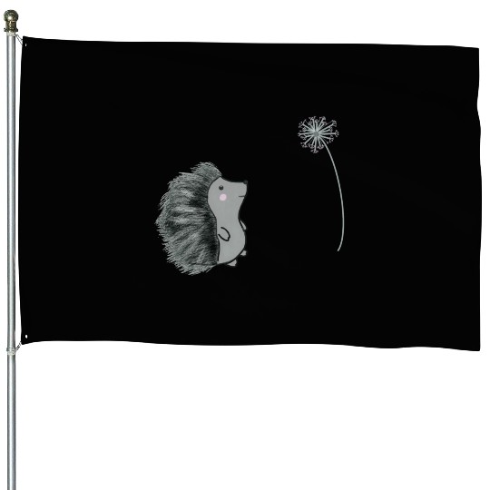 Hedgehog and dandelion House Flags