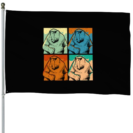 Retro Proboscis Monkey Ape Wildlife Zookeeper House Flags