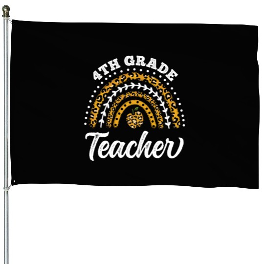 4th Grade Teacher Leopard Rainbow Back To School House Flags
