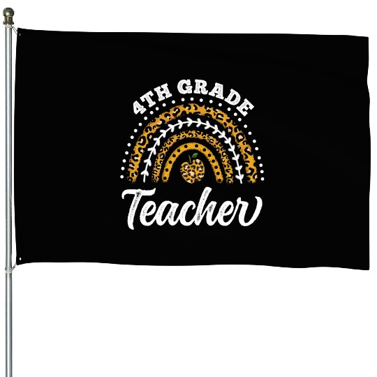 4th Grade Teacher Leopard Rainbow Back To School House Flags