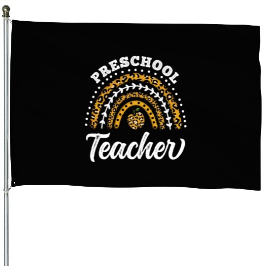 Preschool Teacher Leopard Rainbow Back To School House Flags