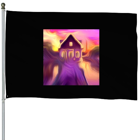 sunset house digital art abstract painting House Flags