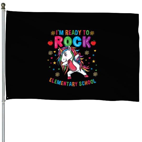 Unicorn Im Ready To Rock Elementary School House Flags