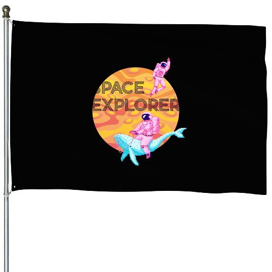 Space Explorer Two Astronauts and A Blue Whale House Flags