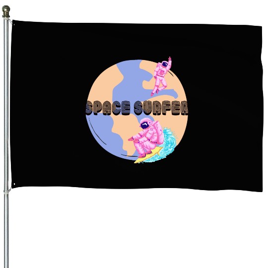 Space Surfer Two Astronauts and Planet Earth House Flags