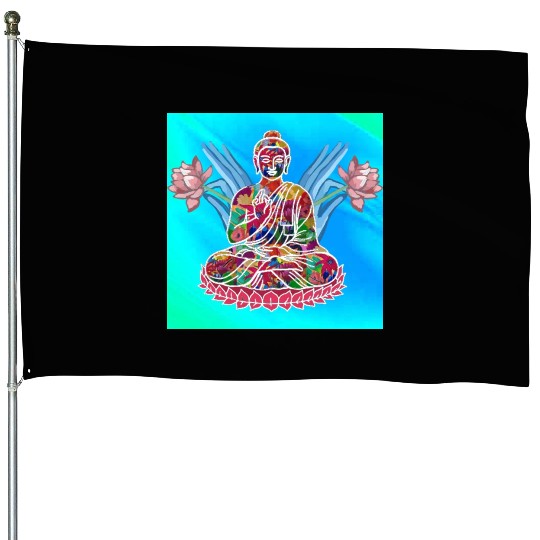 Meditating Buddha House Flags