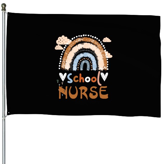 Cute Rainbow Leopard Print School Nurse House Flags