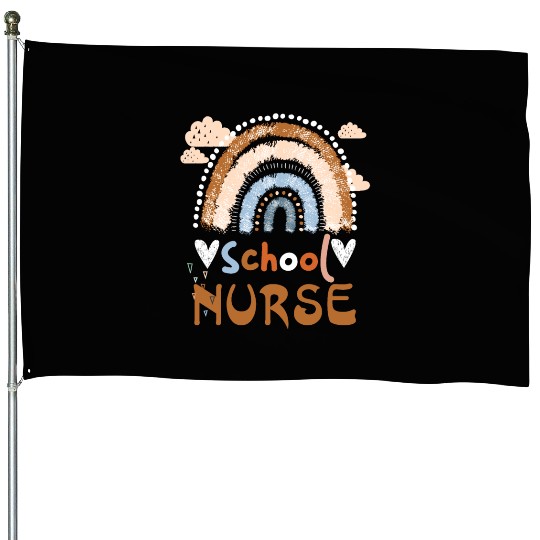 Cute Rainbow Leopard Print School Nurse House Flags
