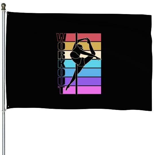 Retro Workout Pole Dancing Pole Dancer House Flags