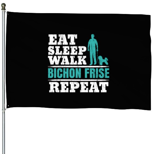 Eat Sleep Walk Bichon Frise Repeat Dog Lover House Flags