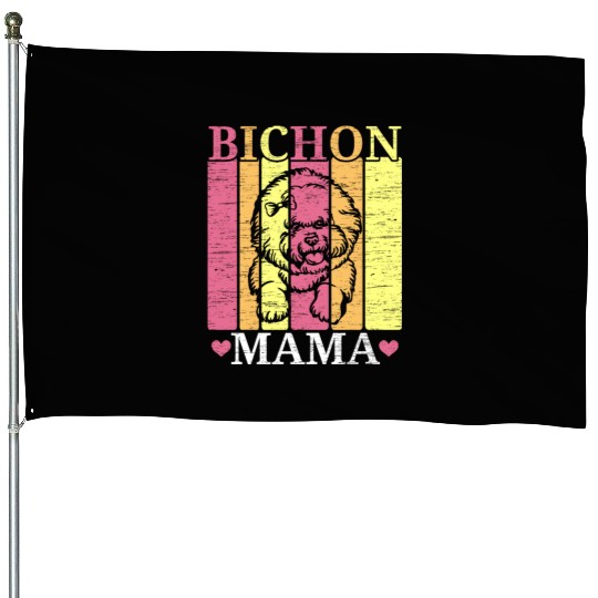 Bichon Frise Mama Dog Lover Puppy Paw Love House Flags
