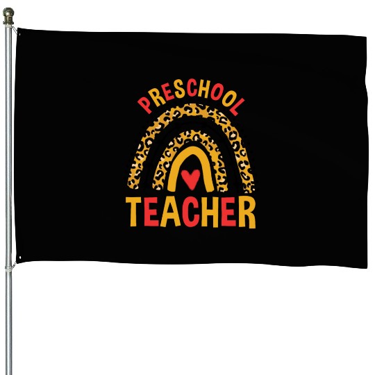 Back To School Leopard Preschool Teacher Rainbow House Flags