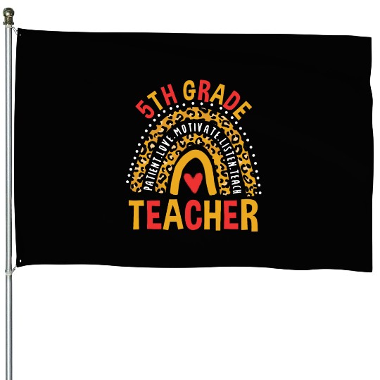 First Day Of School Leopard 5th Grade Teacher House Flags