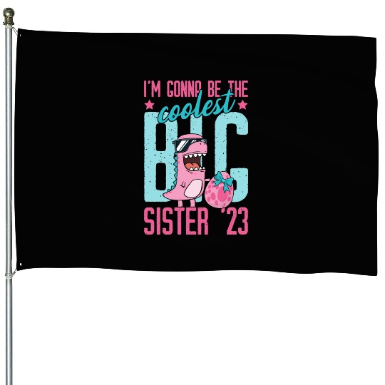 Coolest Big Sister 2023 Baby Pregnancy Dino Girls House Flags