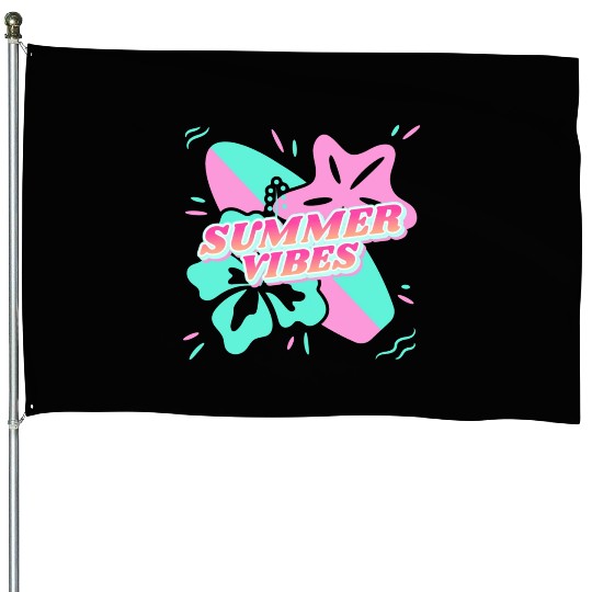 Summer Vibes - Beach, surf, hibiscus and starfish House Flags