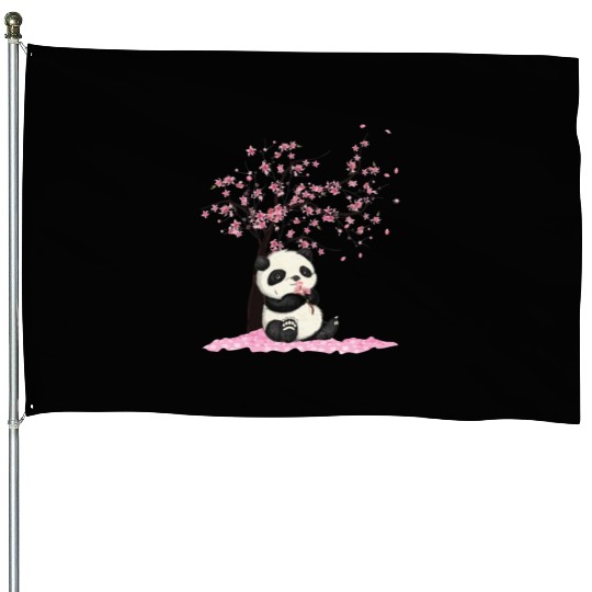 Cherry Blossom Japanese Art Panda Lover Panda Bear House Flags