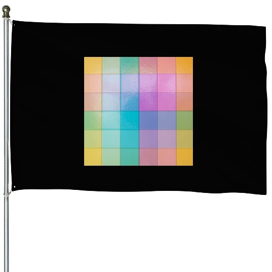 Rainbow Shimmer Multi Squares Pattern House Flags