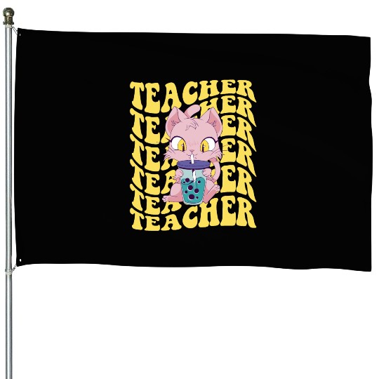 Boba Tea Teacher Retro Groovy Back To School House Flags