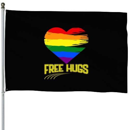 Free Hugs - Heart Festival Love LGBT Pride Rainbow House Flags