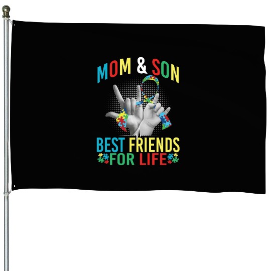 Mom And Son Best Friends For Life Autism Awareness House Flags