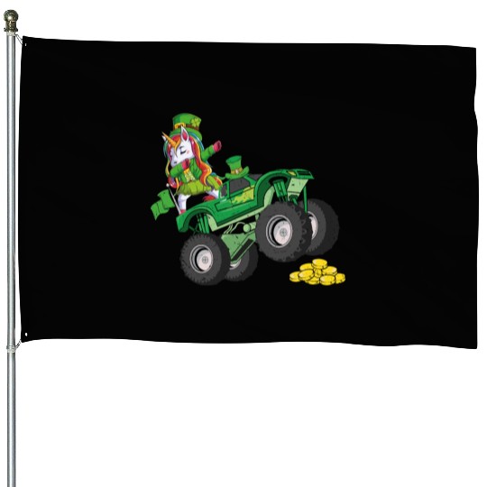 St Patricks Day Unicorn Monster Truck Lucky Girls House Flags