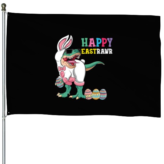 Happy Eastrawr T Rex Dinosaur Easter Bunny Egg House Flags