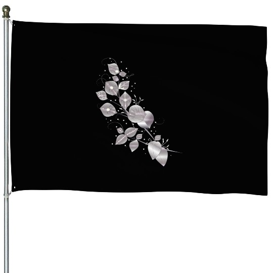 noble leaf tendril in metallic silver look House Flags