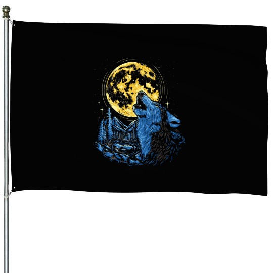 Wolf Moon Forest Wolves Nature Nature Liever Full House Flags