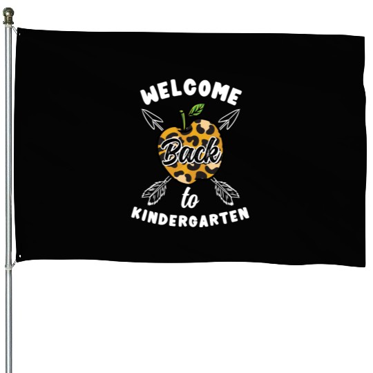 Welcome Back To Kindergarten Leopard Print House Flags
