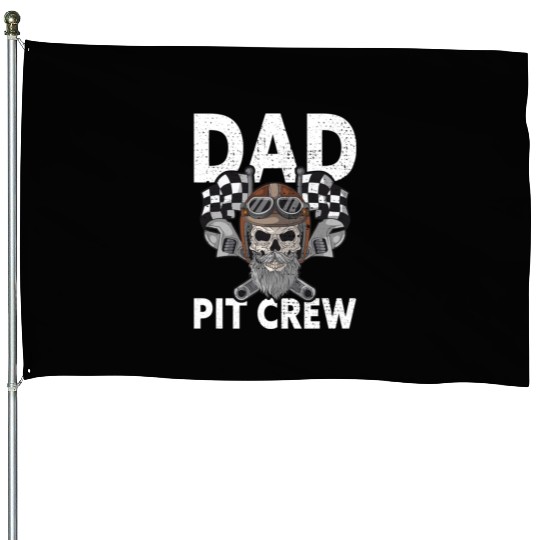Dad Pit Crew Racing Familiy Race Car Kart Racer House Flags