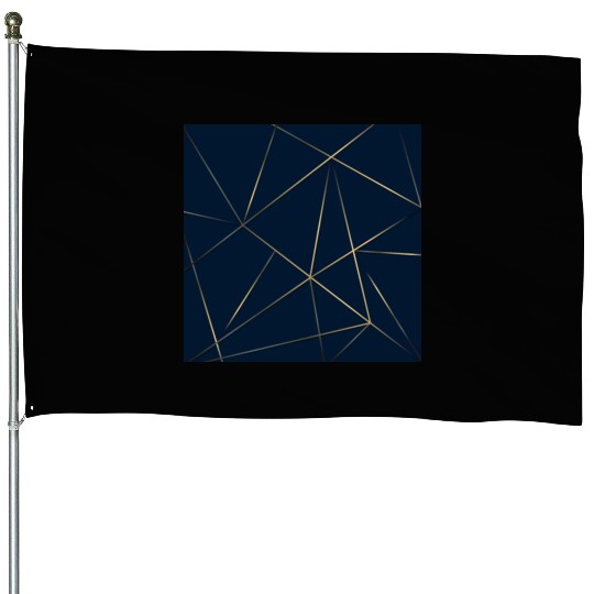 Luxury Gold Navy Blue Geometric Polygon House Flags