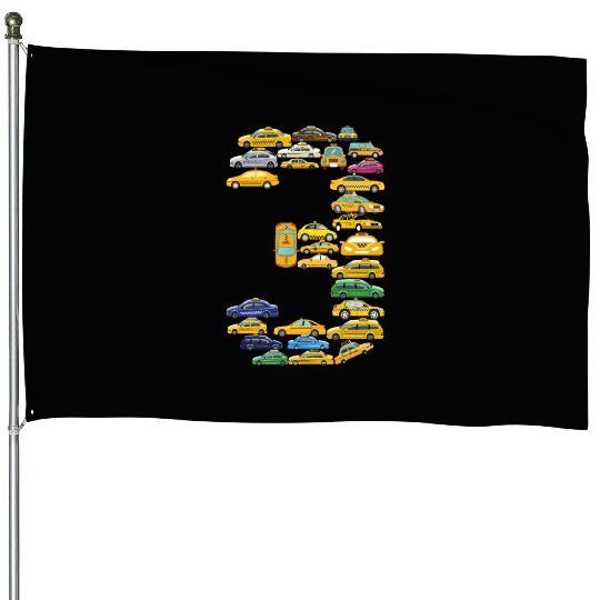 3rd Birthday Gift Taxi Car Boys Kids 3 Year Old House Flags