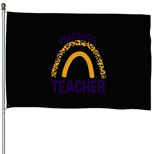 Leopard Rainbow Back To School Preschool Teacher House Flags