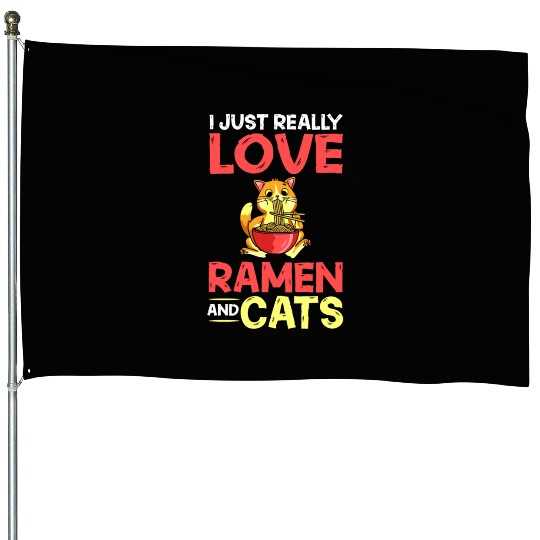 Ramen Cat Bowl Chicken Noodle Soup Japanese House Flags
