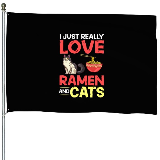 Ramen Cat Bowl Chicken Noodle Soup Japanese House Flags