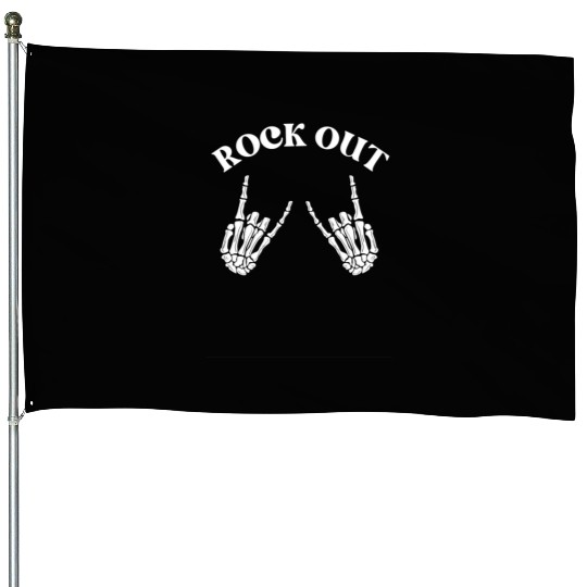 rock out skeleton hand pace sign rock and roll House Flags