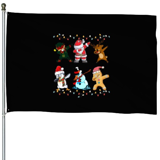 Funny Cute Dabbing Santa Elf Friends Christmas Mem House Flags