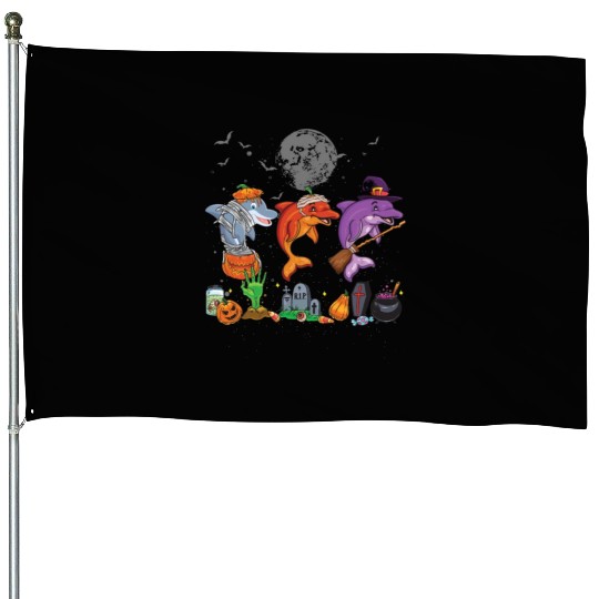 Mummy Pumpkin Witch Dolphin Halloween House Flags