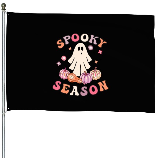Spooky Season Cute Retro Pumpkin Ghost Gift Kids House Flags