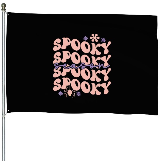Spooky Spooky Season Cute Retro Wavy Text Design House Flags