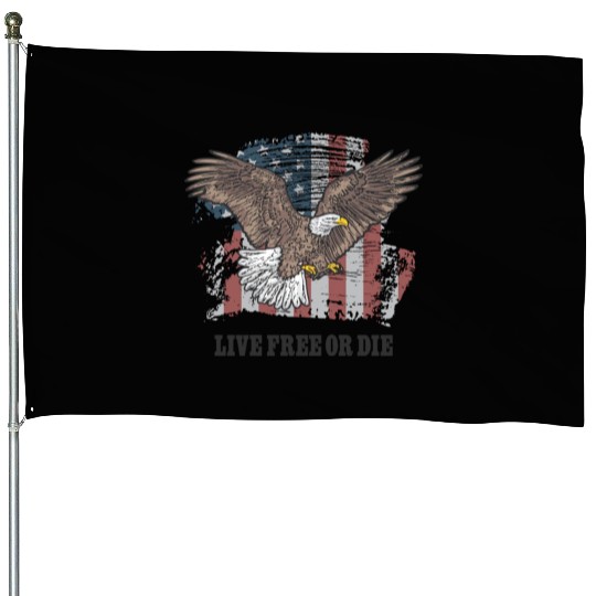 Live Free or Die - Bald Eagle - Grunge American Fl House Flags
