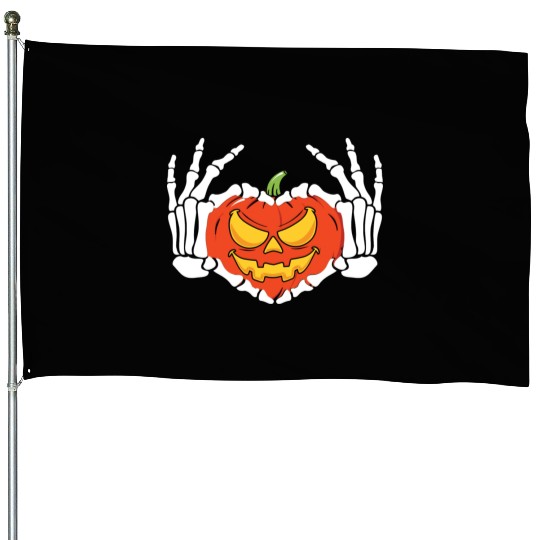 Skeleton Hand Heart Sign Funny Halloween House Flags