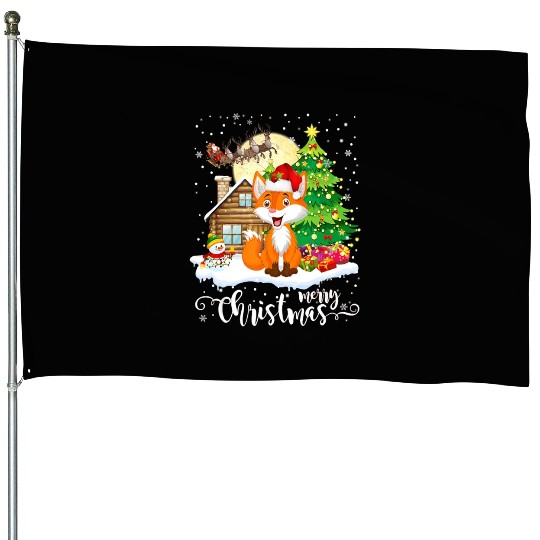 Funny Cute Fox Lover Merry Christmas Gift House Flags