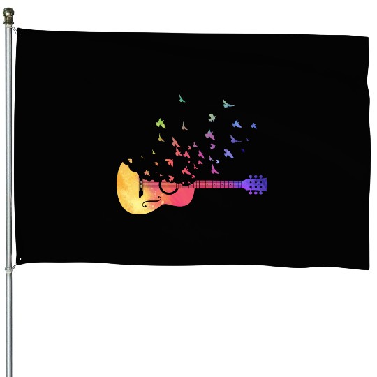 Colorful Acoustic Guitar Birds Music Teacher House Flags