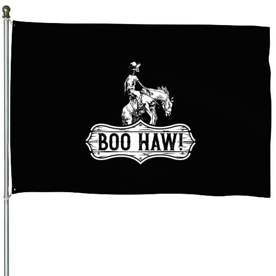 Cowboy Halloween Boo Haw Western Skeleton Rider House Flags