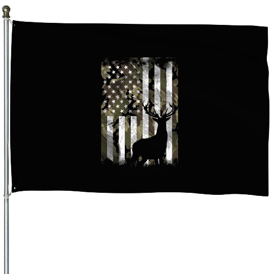 Camo American Flag Deer Hunter Hunting House Flags