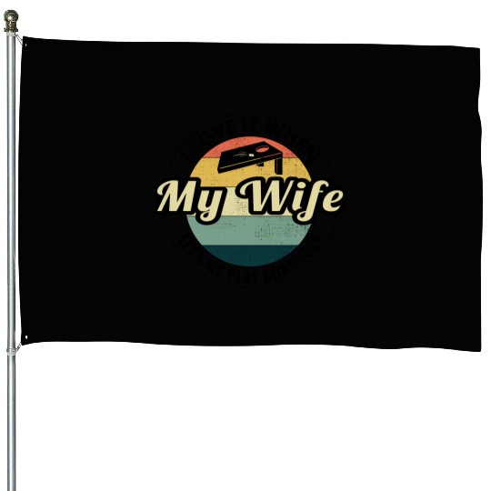 Cornhole Bean Bag Toss Lawn Game Husband Wife House Flags
