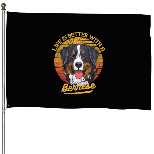 Bernese Mountain Dog Lover Cartoon House Flags