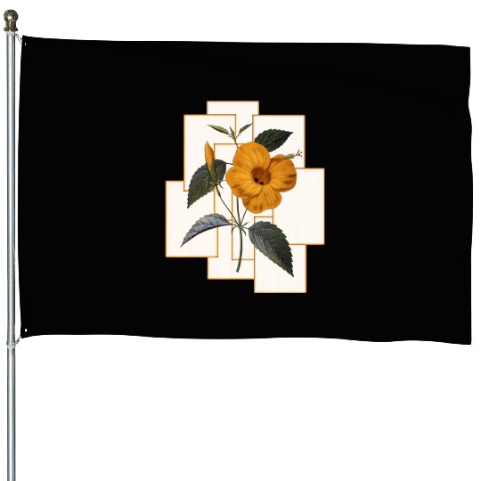 Yellow Hibiscus Flower With Golden Rectangle House Flags